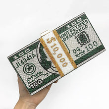 Load image into Gallery viewer, Cash Dollars Crystal Clutch with Rhinestones